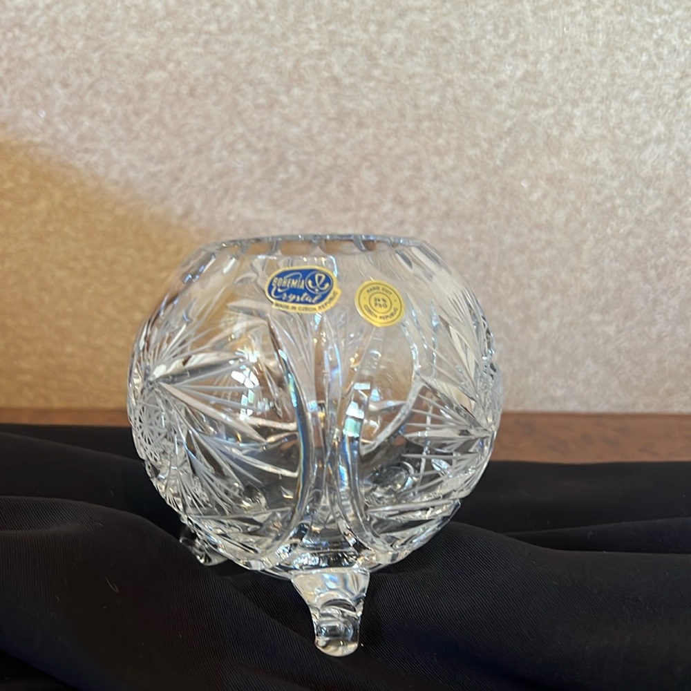 Bohemia Crystal footed rose bowl made in CZECH REPUBLIC